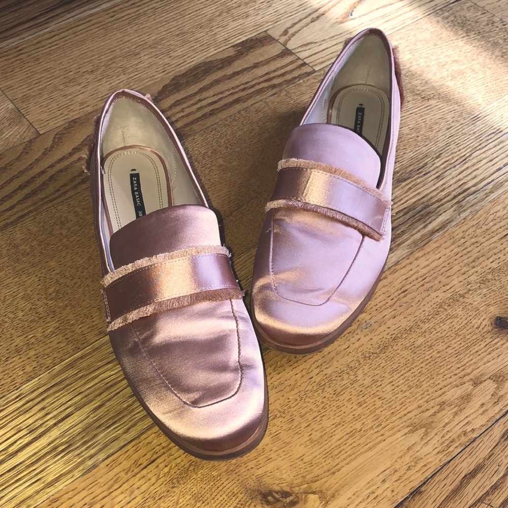 Zara Pink Satin Loafers Size 39 like new
